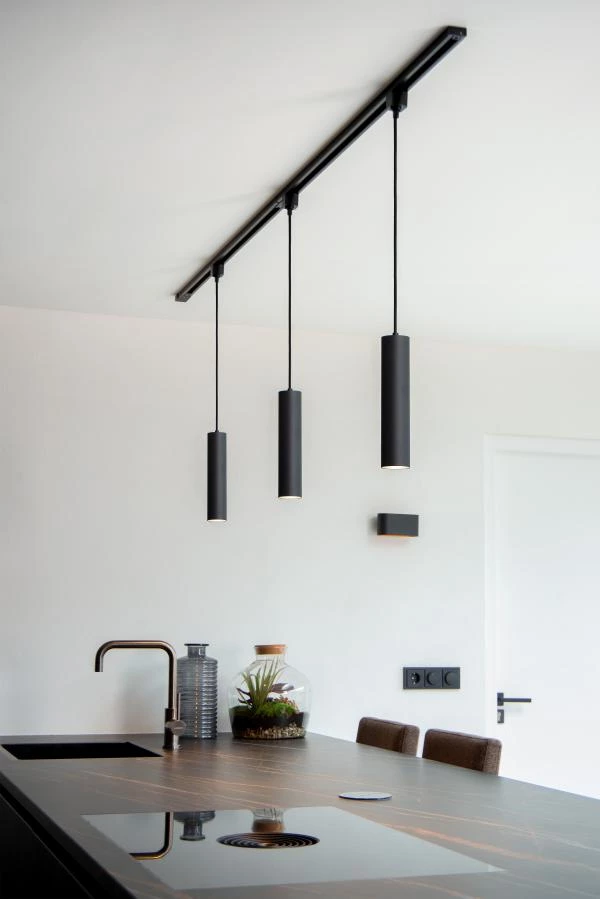 Lucide TRACK FLORIS pendant - 1-circuit Track lighting system - 1xGU10 - Black (Extension) - atmosphere 3